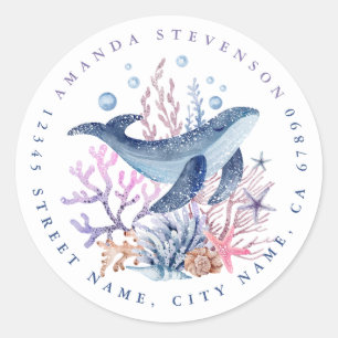 Stickers ronds de baleine bleue