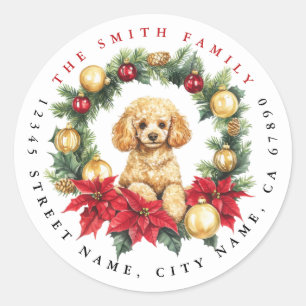 Stickers ronds de caniche de Noël