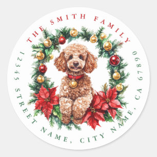 Stickers ronds de caniche de Noël