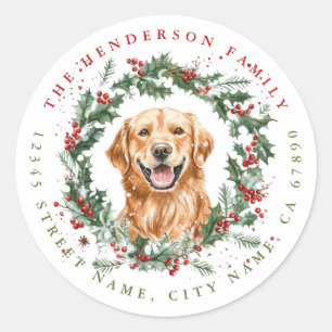 Stickers ronds de chiens de Noël Golden Retriever