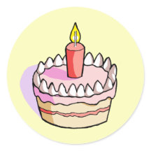 Stickers ronds de dessin de gâteau rose d'annivers