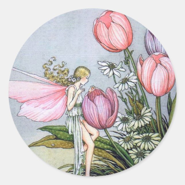 Stickers ronds de fées et de tulipes (Devant)