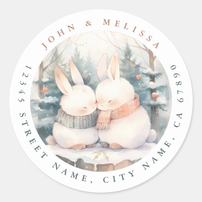 Stickers ronds de lapins de neige de Noël (Devant)