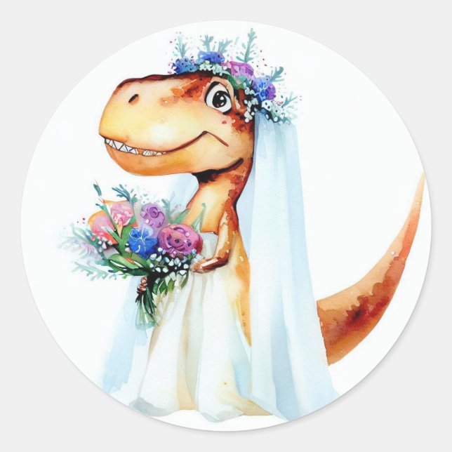 Stickers ronds de mariée de dinosaures (Devant)