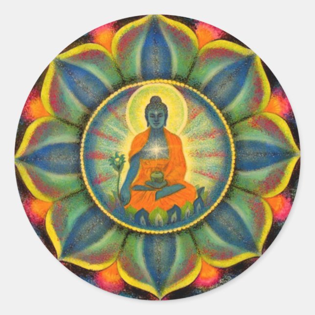 Stickers ronds de médecine Bouddha Mandala Art (Devant)