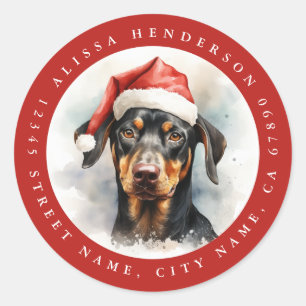 Stickers ronds de Noël Doberman