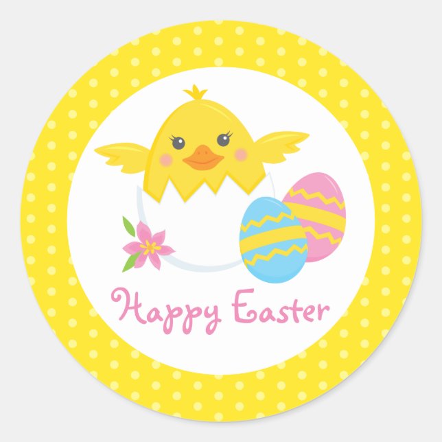 Stickers ronds de poussins de Pâques heureux pour  (Devant)
