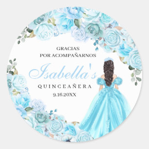 Stickers ronds de Quinceanera bleu ciel
