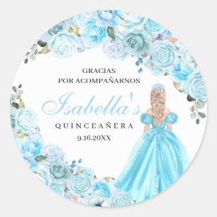 Stickers ronds de Quinceanera bleu ciel