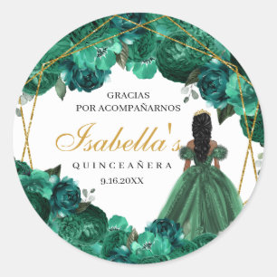 Stickers ronds de Quinceanera fleurie Emerald
