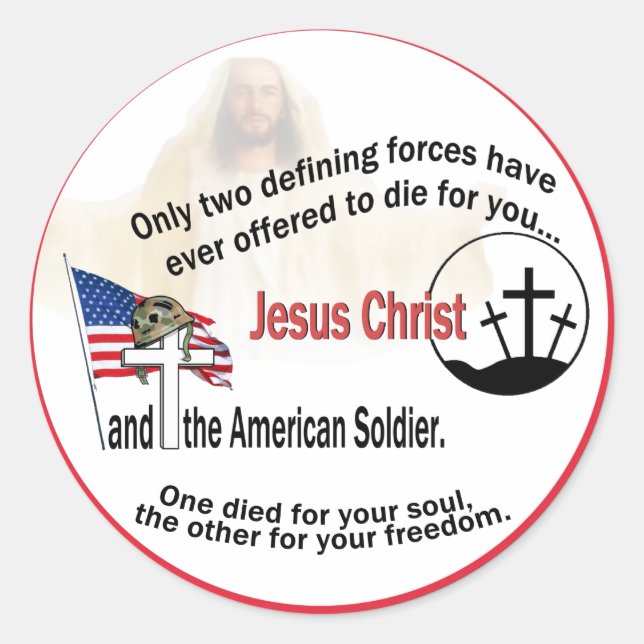 Stickers ronds du soldat américain Jesus Christ &  (Devant)