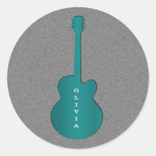 Stickers ronds guitare rayés, Turquoise