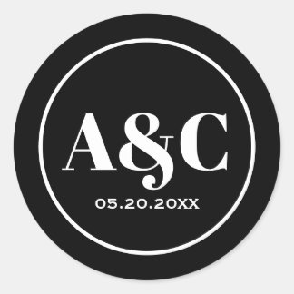 Stickers ronds Mariage Monogramme minimaliste mode