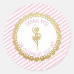 Stickers ronds Merci Ballerina - Or rose