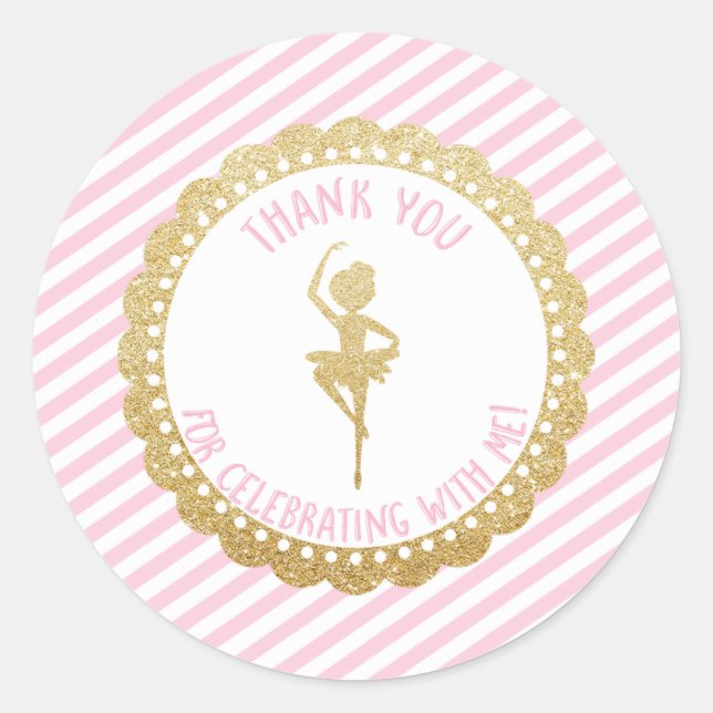 Stickers ronds Merci Ballerina - Or rose (Devant)