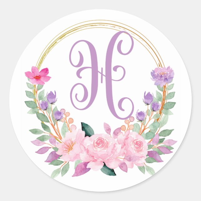 Stickers ronds Monogrammes Floraux Violets (Devant)