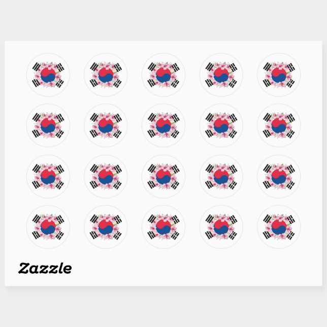 Stickers ronds Mugunghwa du drapeau sud-coréen (Feuille)