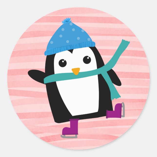 Stickers ronds Patinage Pingouin (Devant)