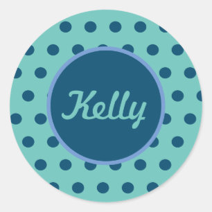 Stickers ronds Polka Dot Personnalisés (Aqua & Blu