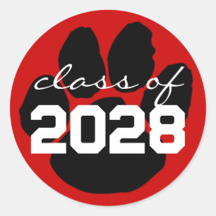 Stickers ronds Red & Black Pawprint Graduation