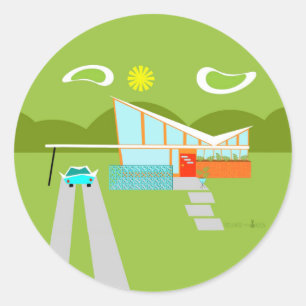 Stickers ronds Retro Palm Springs House