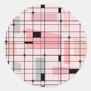 Stickers ronds Retro Pink Grid et Starburts