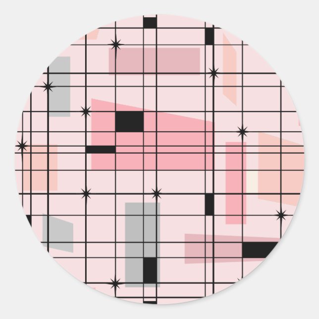 Stickers ronds Retro Pink Grid et Starburts (Devant)