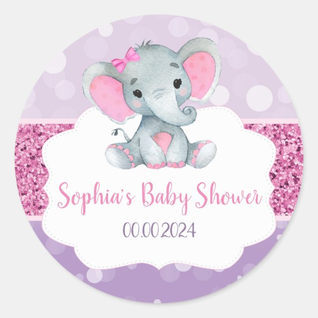 Stickers ronds roses pour fille Eléphant Douche po (Devant)