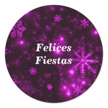 Stickers ronds violets Felices Fiestas Snowflakes