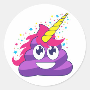 Stickers ronds violets Unicorne Poop Emoji