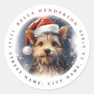 Stickers ronds Yorkshire de Noël Terrier