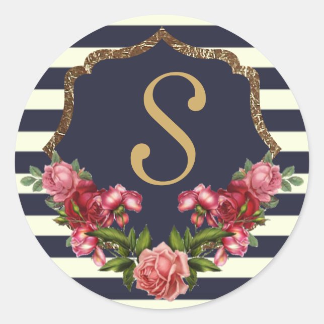 Stickers rose Navy Stripes et Monogrammes (Devant)