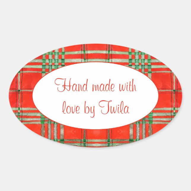 Stickers ROUGE SCOTT TARTAN Oval "Made Made Min" (Devant)