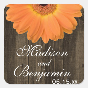 Stickers Rustique Bois Orange Daisy Mariage Faveur