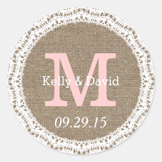 Stickers Rustique Lace & Burlap Wedding Favor (Devant)