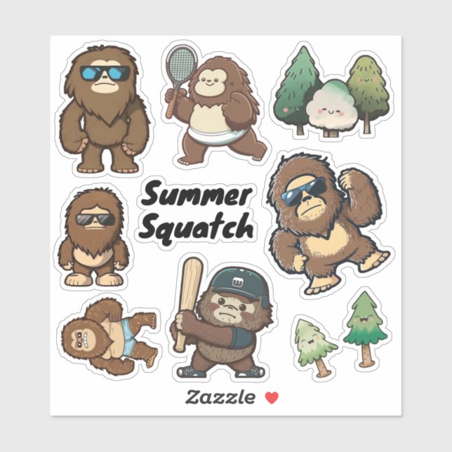Stickers Sasquatch Whimsical, Bigfoot Decks (Feuille)