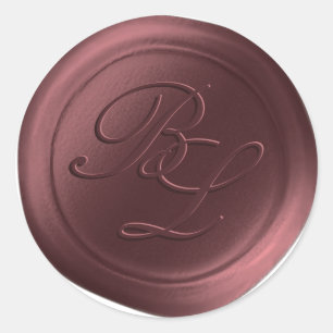 Stickers Sceau de cire Marsala Double Monogramme