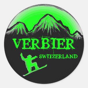 stickers snowboard vert Verbier Suisse