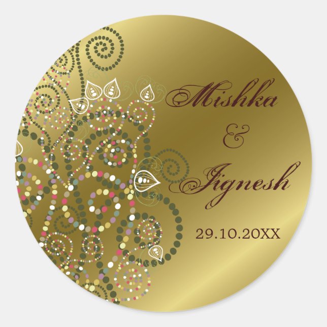 Stickers Soignée Verte Boho Spirales Gold Wedding (Devant)