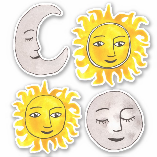 Stickers Soleil et Lune souriants (Devant)