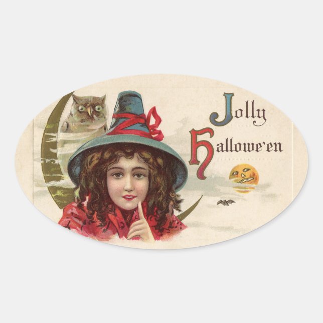 Stickers Sorcière vintage Et Chouette (Devant)