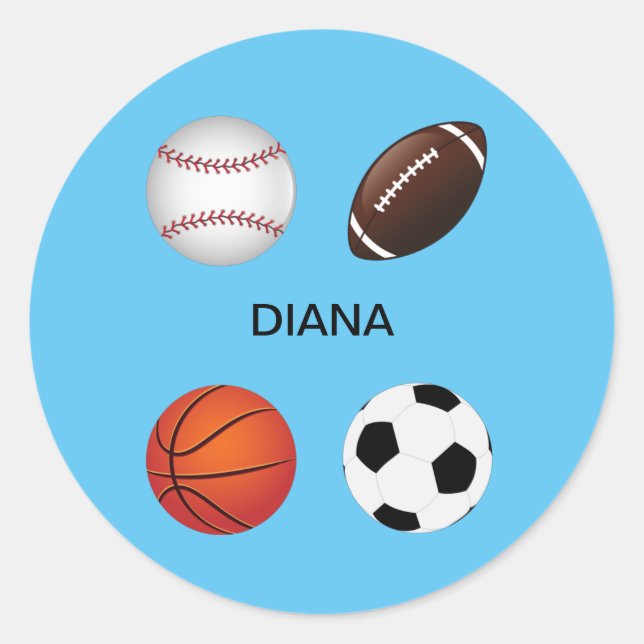 STICKERS "SPORTS" AVEC NOM D'ENFANT. (Devant)