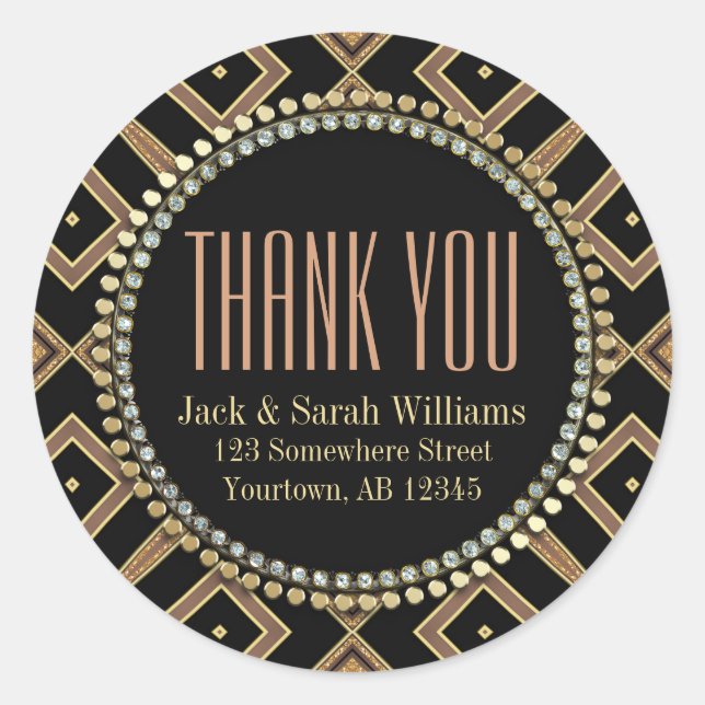 Stickers Squaza Art Déco Gold Black ThankYou Round (Devant)