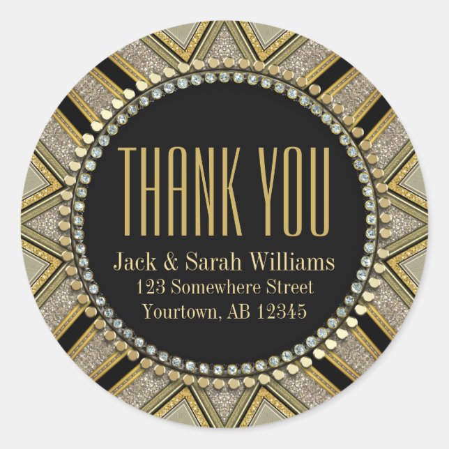Stickers Starzi Art Déco Gold Black ThankYou Round (Devant)