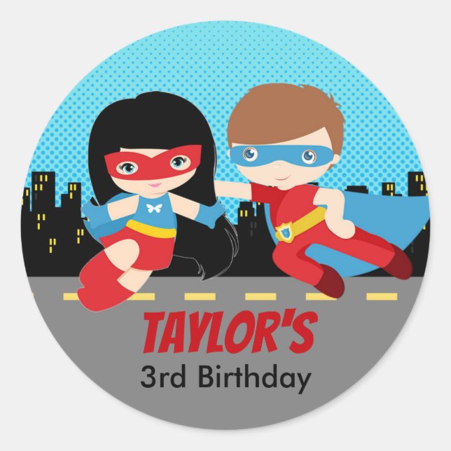 Stickers Superhero Anniversaire Fête Faveurs (Devant)