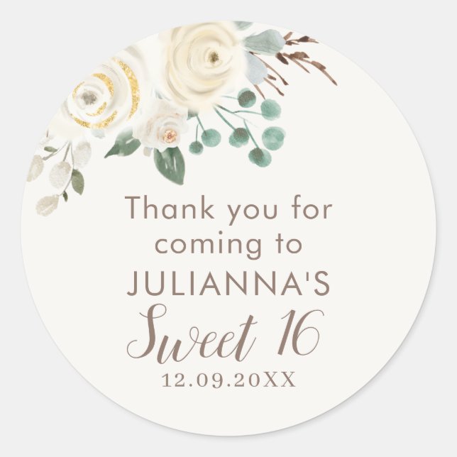 Stickers sweet sixteen Dreamy White Floral (Devant)