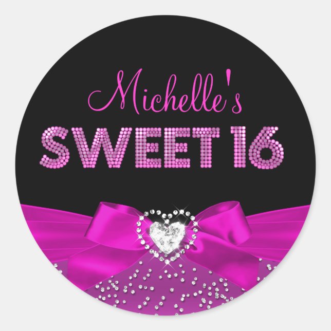 Stickers Sweet sixteen rose et noir du coeur chaud (Devant)