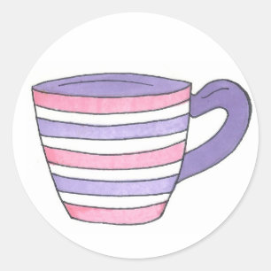 Stickers Tea Cup Pink/Purple Stripe