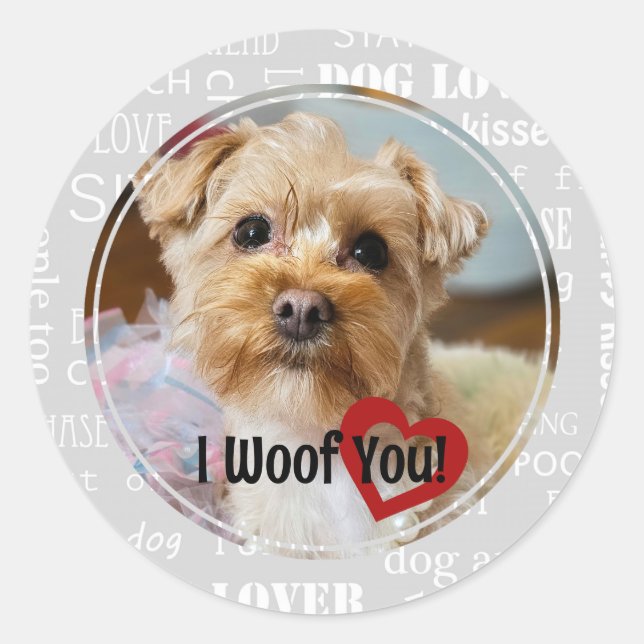 Stickers Thème de chien rond "I Woof You" (Devant)