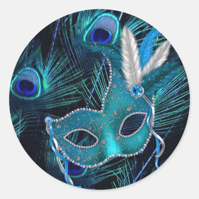 Stickers turquoise Blue Peacock Masquerade Party (Devant)